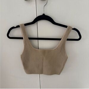 Babaton Ribbed Beige Crop Top